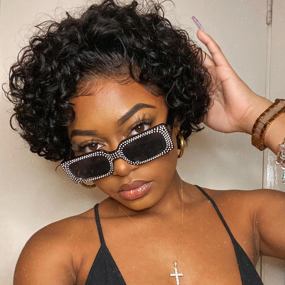 Perruque Afro naturelle bouclée, coupe Pixie, cheveux courts